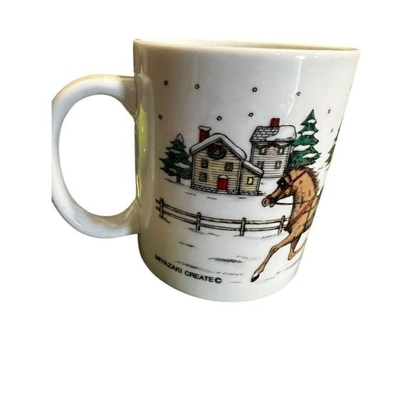 Vintage Miyazaki Create Christmas Village Mugs Winter Ceramic Set Of 2 - Picture 4 of 6